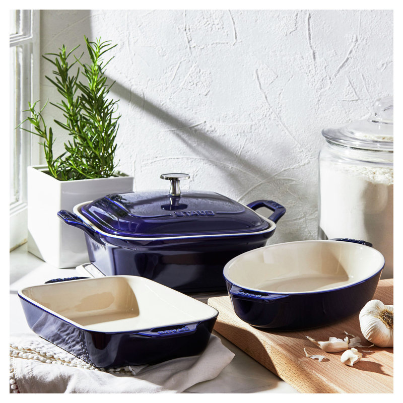 Staub Ceramics 4-piece Baking Dish Set, Dark Blue