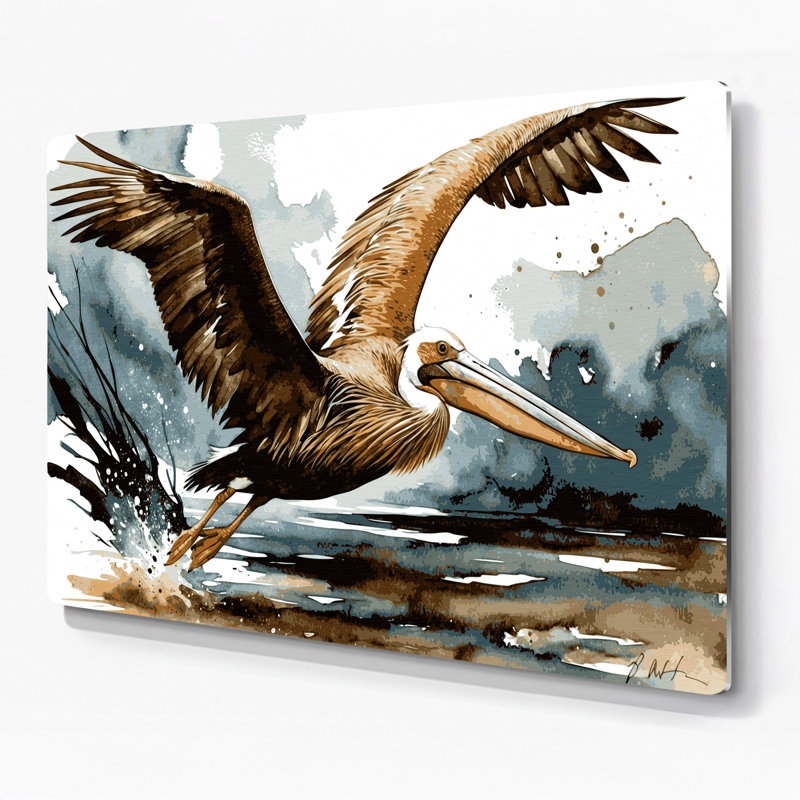 Oiseaux brun, art mural brun pélican en métal, H 11 po x l 14 po