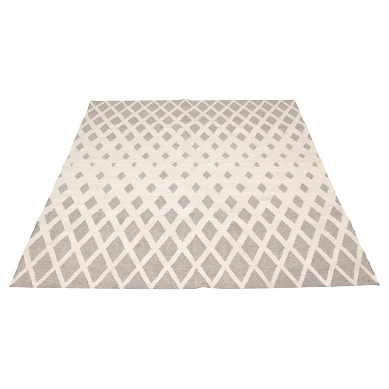 Tapis crème/gris en laine handwoven à tissage plat Rollins