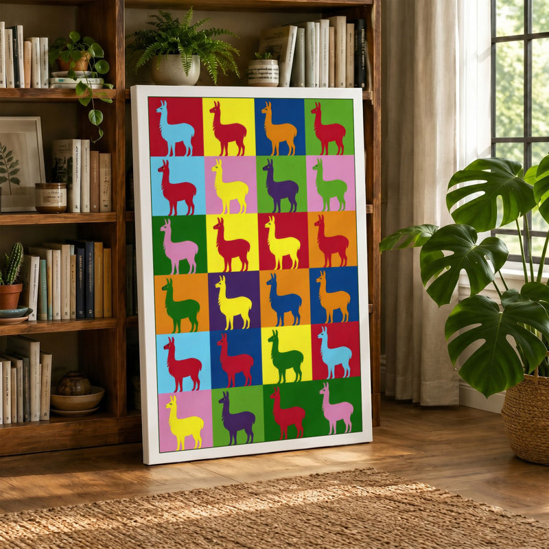 Llama Grid Pop Art - Wrapped Canvas, 24x16 - 61.0 x 40.6 cm, Terracotta Border
