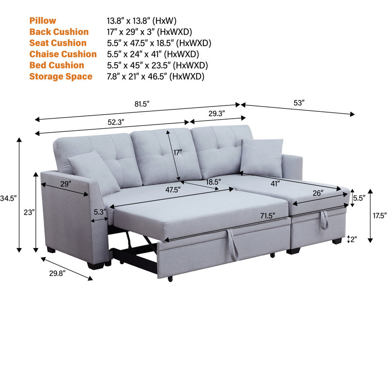Navaeh Sleeper Sofa, Light Gray