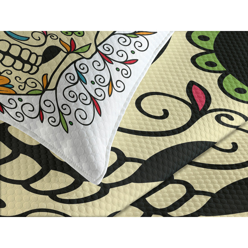 Ambesonne Sugar Skull Bedspread Calavera Featured Multicolor, Queen Bedspread + 2 Standard Shams