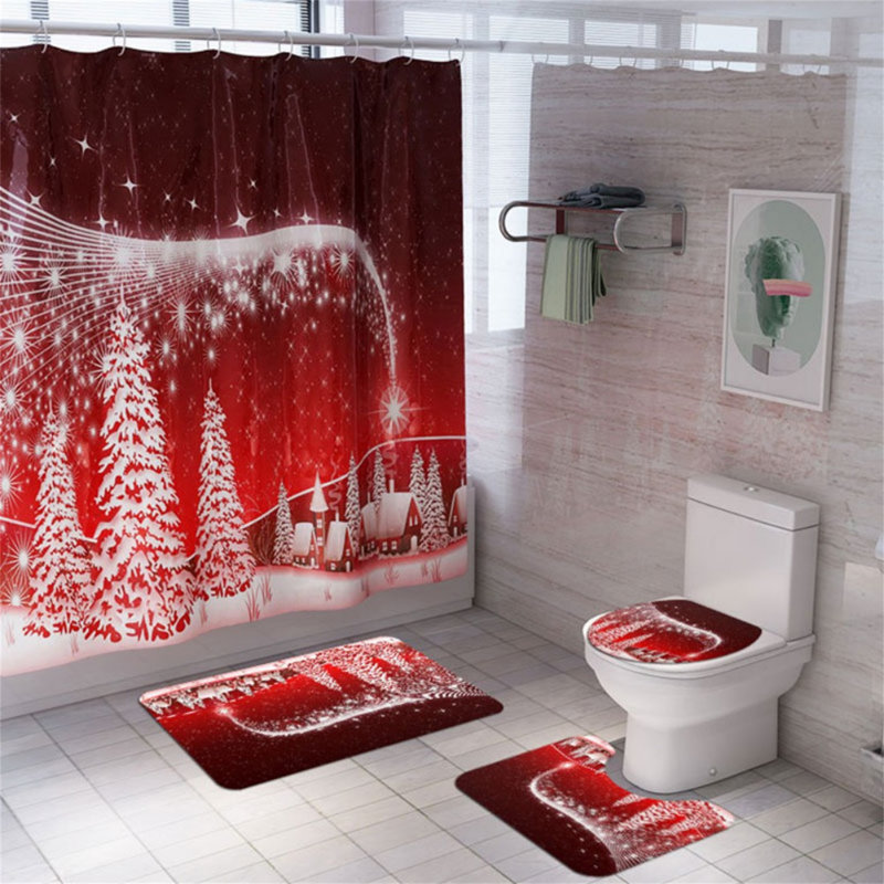 Ensemble de rideau de douche et crochets 4 pièces Açzia