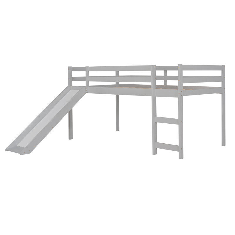 Lit mezzanine avec glissade, conception multifonctionnelle, lit simple, Gris