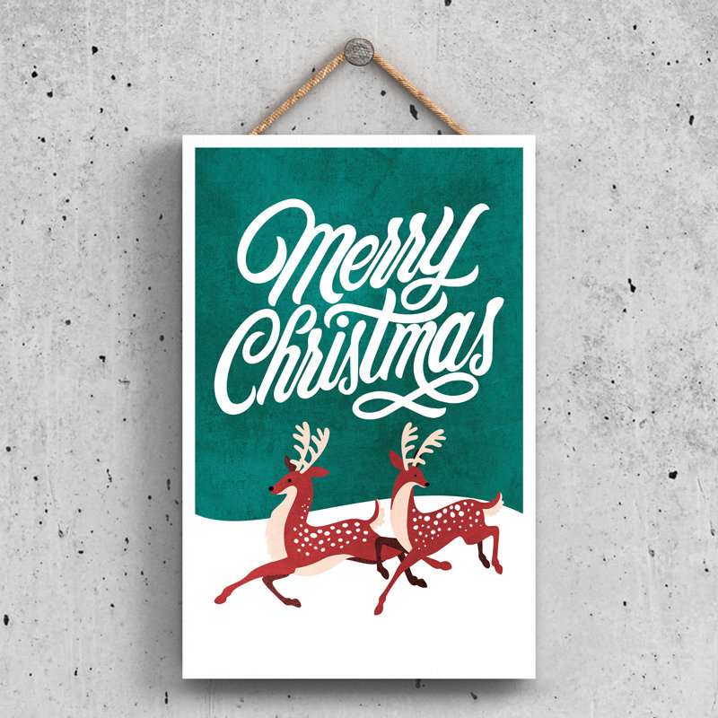 Xmas Merry Christmas Reindeer Wooden Plaque, 28.5cm H x 18.5cm W x 0.9cm D