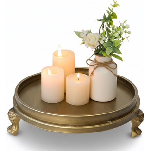 Vintage Brass Decorative Tray, 11.8-Inch Round Serving Tray with Claw Feet