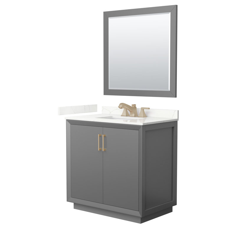 Strada 36'' W Single Vanity, Dark Gray, Giotto Quartz, Satin Bronze