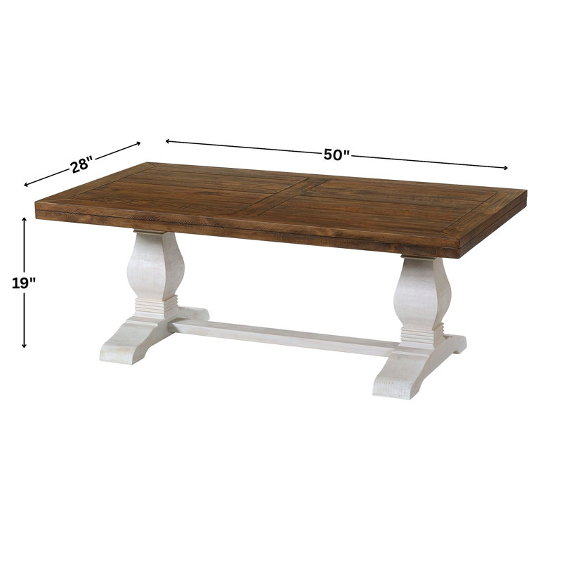 Sarcoline Solid Wood Pedestal Coffee Table, Reclaimed Natural/White Stain