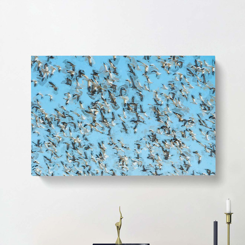 Snow Geese In Flight In Abstract - Wrapped Canvas Painting, 50cm H x 76cm W x 3cm D