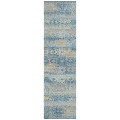 Machine Washable Indoor/Outdoor Xhevrie Teal Rug