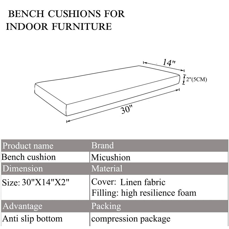 Piano Bench Cushion For Indoor Shoe Storage Non Slip Picnic Bench Pad