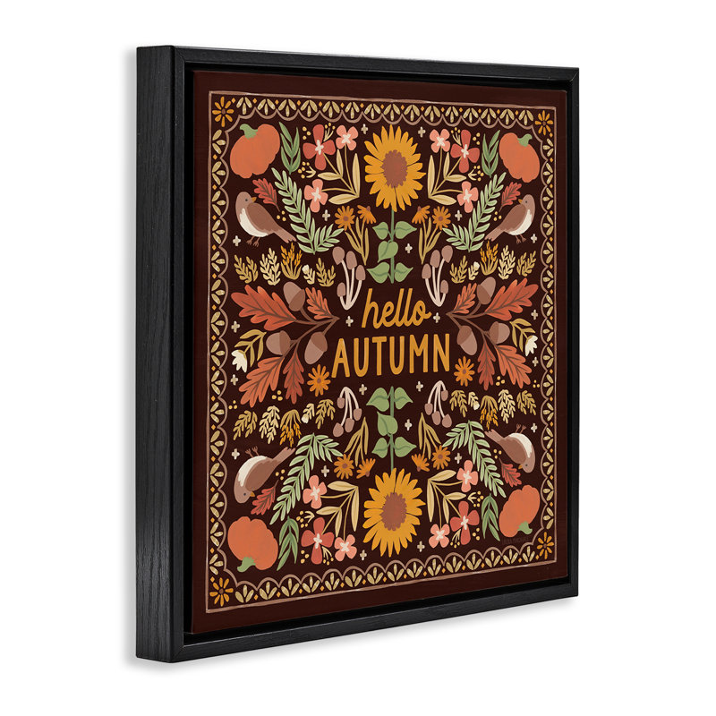«Hello Autumn on Brown» par Laura Marshall, Cadre flottant noir de jais, H 18 po x l 18 po