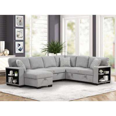 Canapé modulaire de style moderne avec lit escamotable Cairo, bibliothèque de rangement 2 et USB en bois et métal gris (inventaire G150 CA)