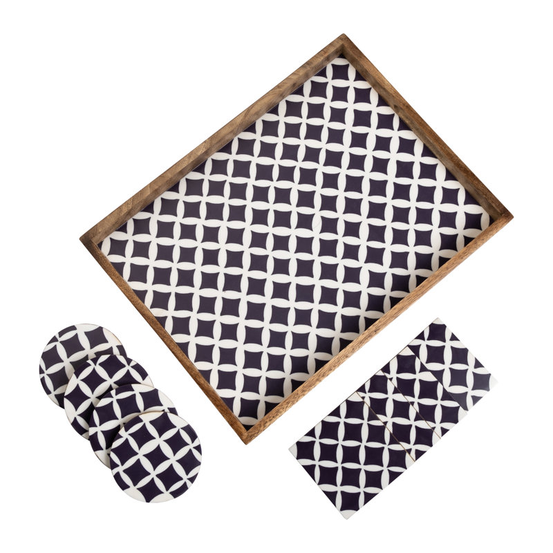 Amalgre Solid Wood Tray, White/Magenta