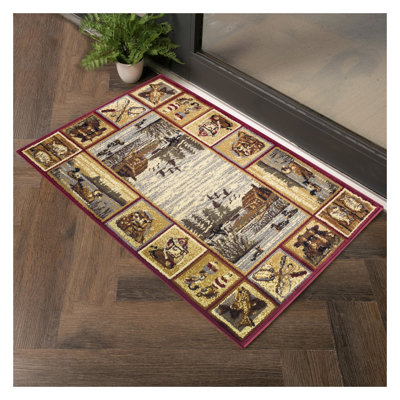 Tapis rouge en polypropylène 2 pi 7 po x 7 pi 3 po Nature's Nest Lodge
