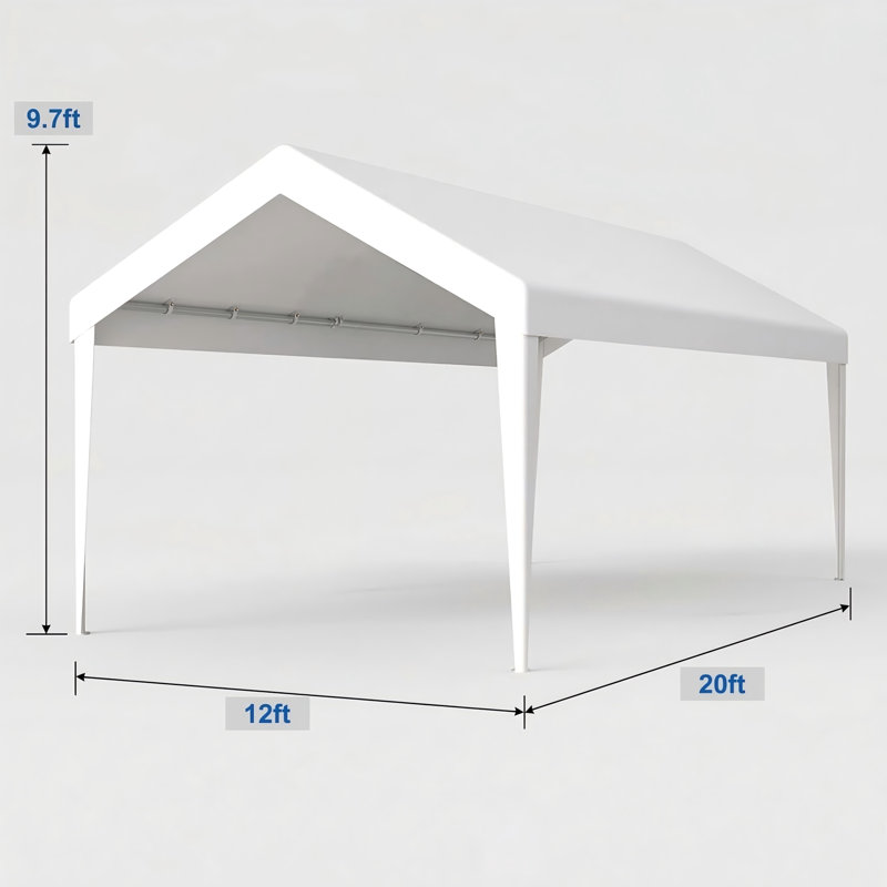 Housse de remplacement pour auvent convenant à une structure d'abri d'auto de 12 par 20 pieds (structure non incluse), fabriquée à partir d'un matériau de bâche imperméable et protégé contre les rayons UV avec 76 boucles élastiques pour une fixation sécuritaire, fini en blanc