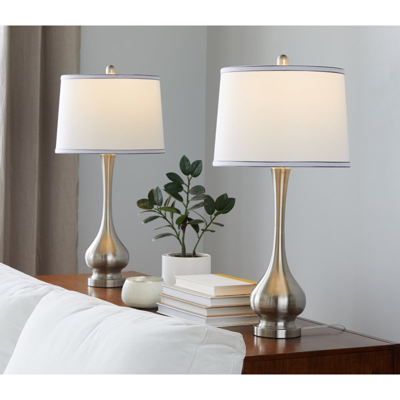 Westerham 28" Metal Table Lamps, Brushed Nickel Base / White Linen Shade