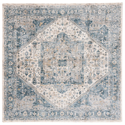 Tapis oriental bleu / jaune / ivoire