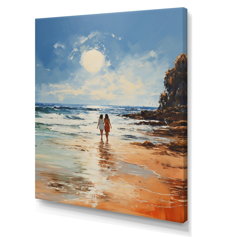 Plage balnéaire balade pointillisme sur toile, H 44 po x l 34 po x P 1,5 po, Toile tendue
