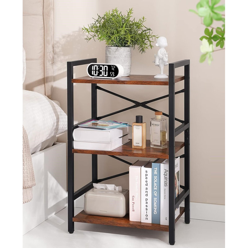 The Bookshelf Small Book Shelf, Solid Industrial Shelf Bookcase, Short Book Case for Bedroom, Berry Brown
