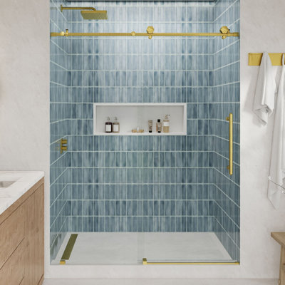 Diamond 68 - 72 x 76" Frameless Sliding Shower Door 3/8" Clear Tempered Glass
