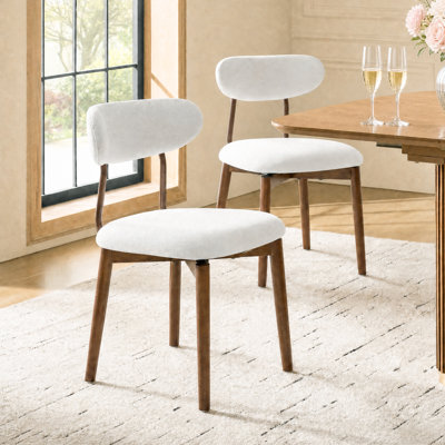 Modern 2-Piece Curved Back Upholstered Dining Chair Set with Solid Wood Frame