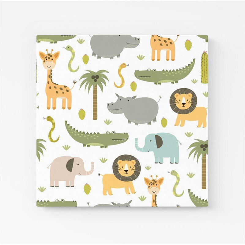 Cute Safari Animals - Wrapped Canvas Print, 16cm H x 16cm W x 3.8cm D