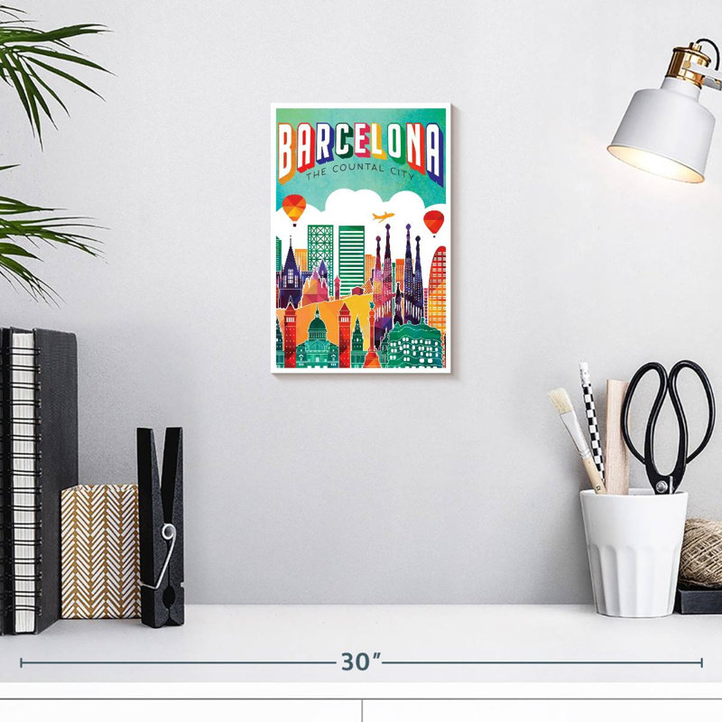 Affiche rétro de Barcelone, Barcelone, H 12 po x l 8 po