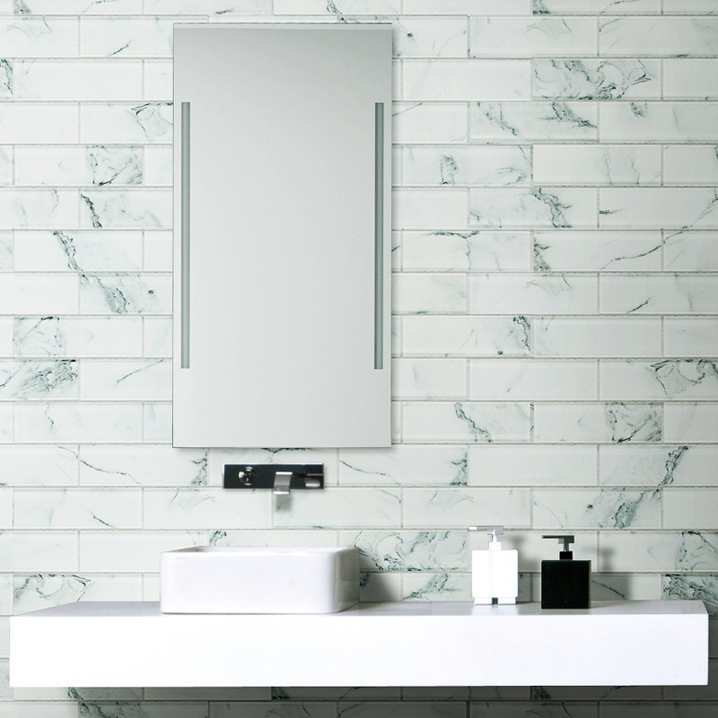 Carrelage de salle de bain, de douche, de mur, de sol et de mosaïque en verre aspect marbre 2 po x 6 po Sumner, Paradisiaque