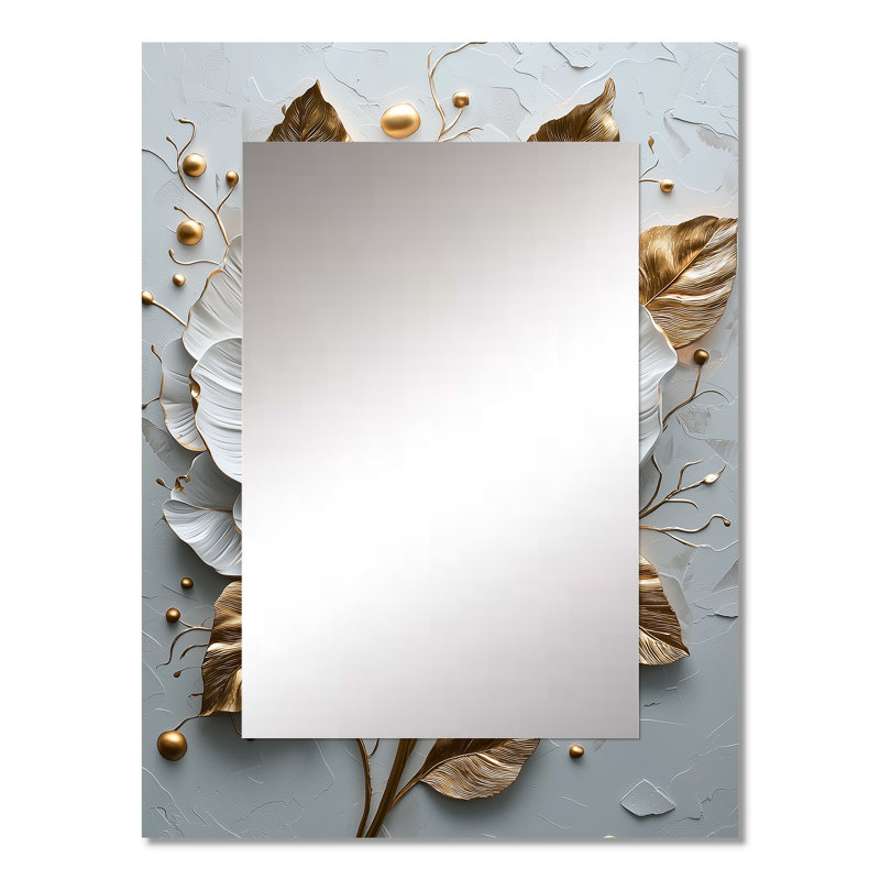 Blanc et or pivoine Bloom VII - miroir mural pivoine, miroir décoratif moderne, impression d'art en métal, 32 po x 24 po
