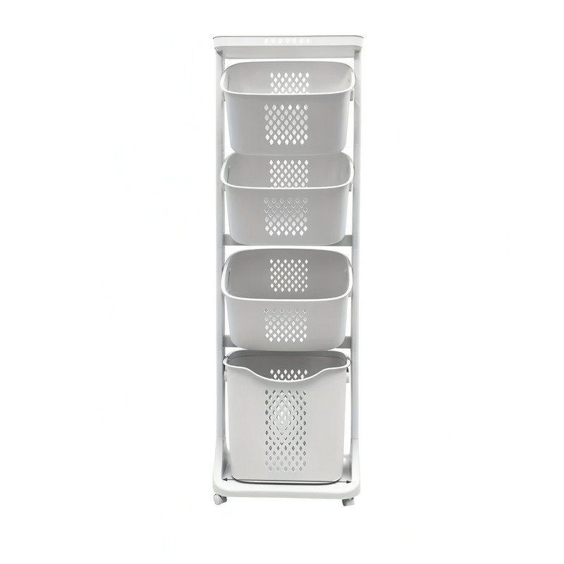 Trieur de paniers à linge à 4 niveaux sur roulettes, range-linge mobile avec roulettes, panier à linge amovible pour salle de bain