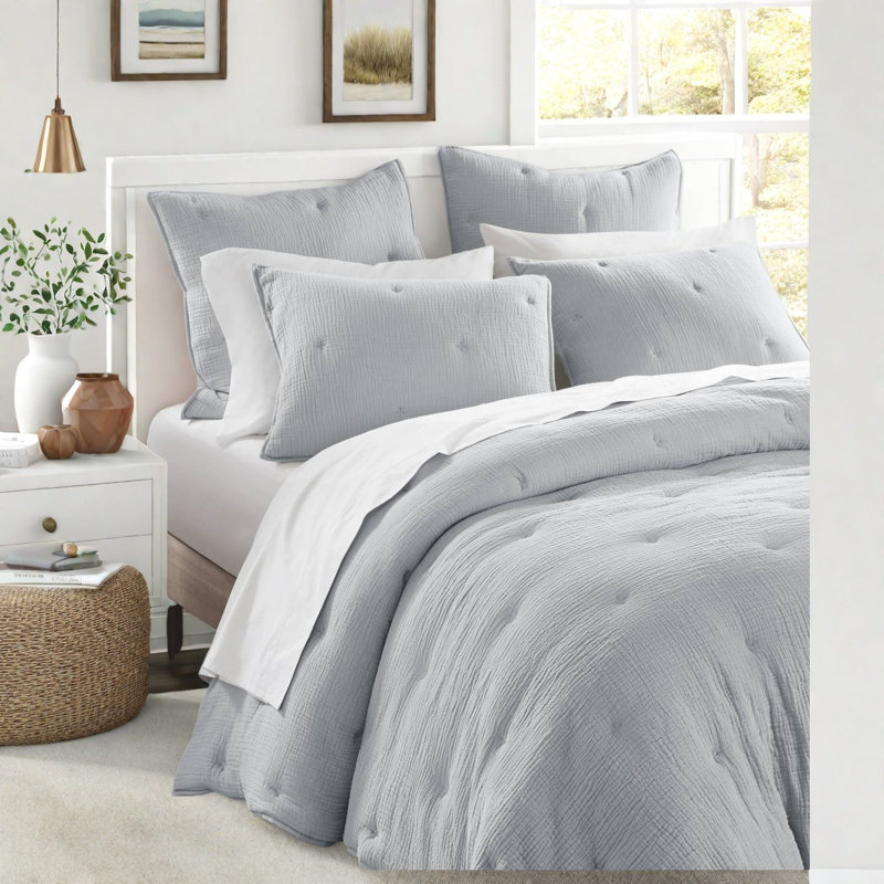Cozy Cotton Bedding Set, Euro Sham With Embroidered Detailing For Home Comfort
