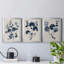 Bleu marine et feuilles de lin II - ensemble de 3 peintures sur toile encadrées-1815478782-1815478780