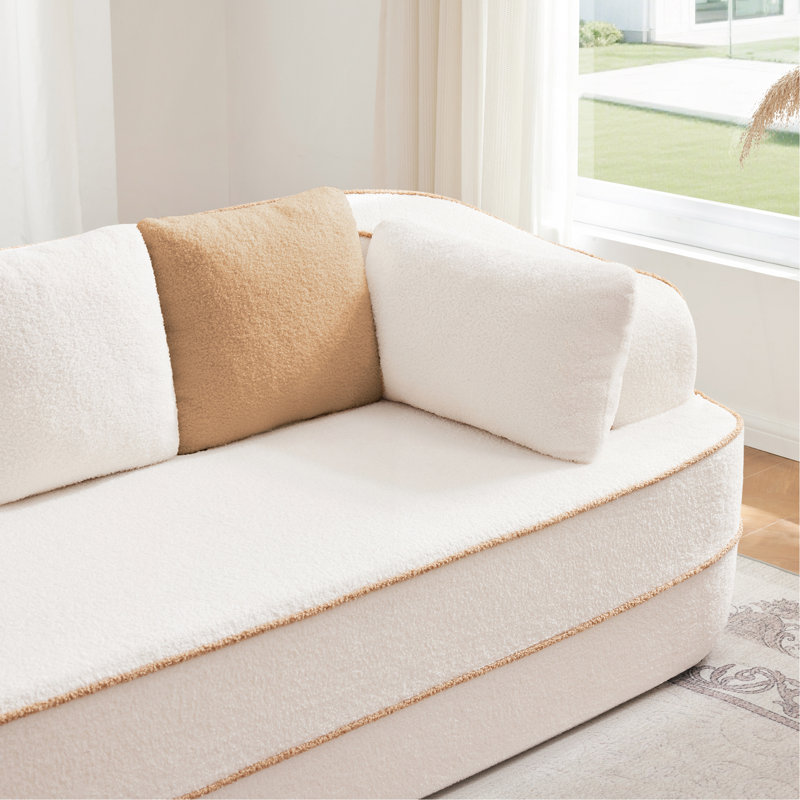 Right 2-Seater Sofa W/Pillows Teddy Fabric, Right Hand Facing, White