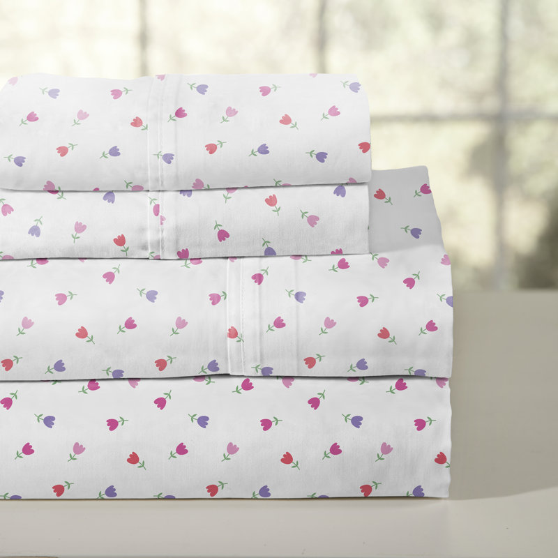 Pointehaven Petite Floral Printed Cotton Percale 3 pc Sheet Set, Twin, Twin Sheet Set, Petite Floral