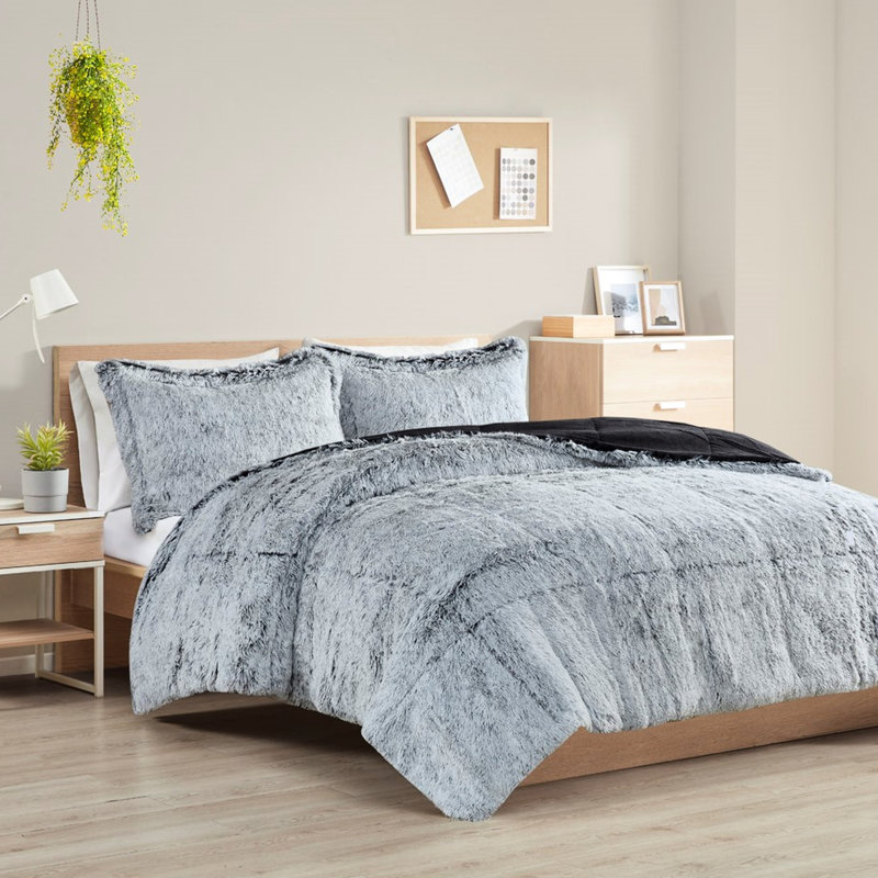 Grey Shaggy Comforter For Twin/twin Xl - , Soft & Warm, Includes 1 Sham, Make Your Bedroom Inviting Fur In , Reverse, 2 Shams, Keep Faux Good Condition