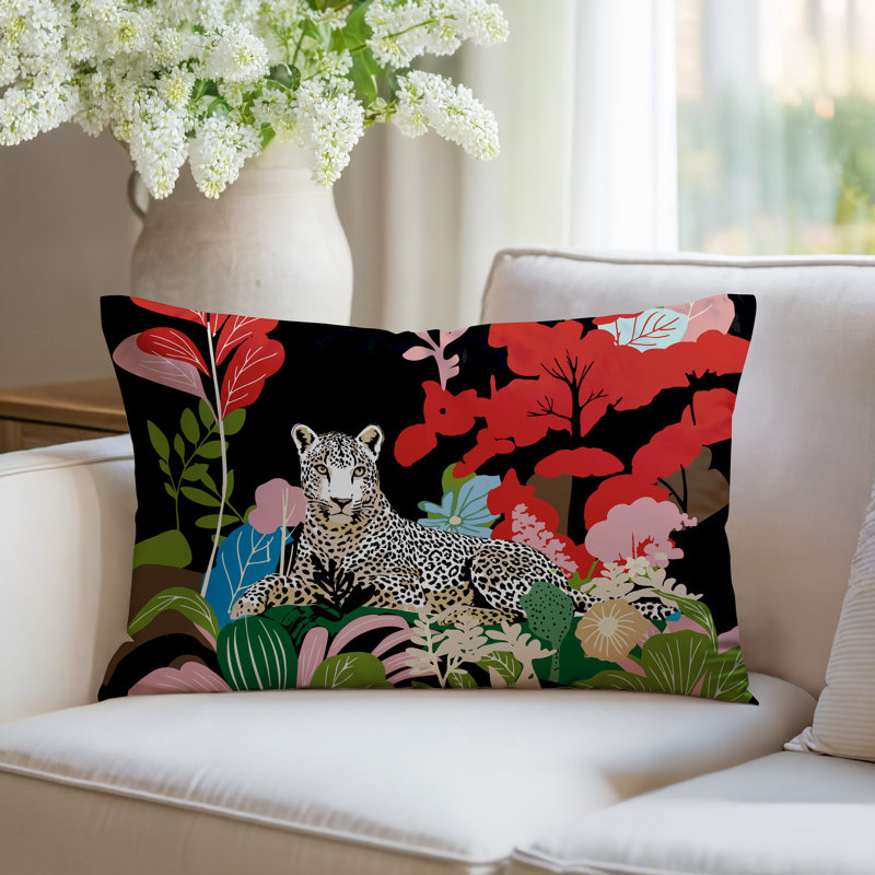 Oreiller rectangulaire réversible intérieur / extérieur Tai Leopard, Rectangle H 14 po x l 20 po, Rouge