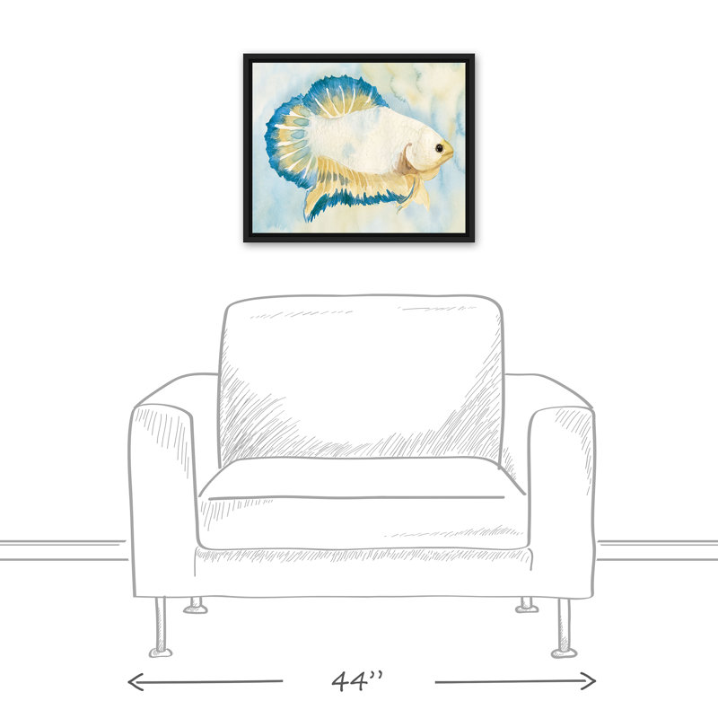 " White And Blue Fish ", 17.75" H x 21.75" W x 1.75" D, Black Floater Frame