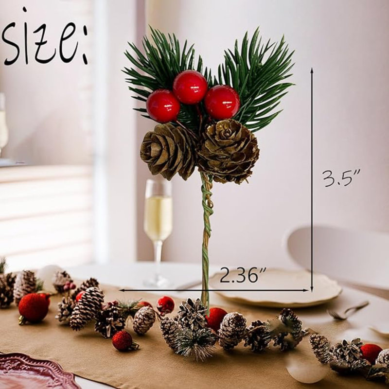30 pièces de décoration de Noël aiguilles de pin avec des baies rouges et des branches de pomme de pin
