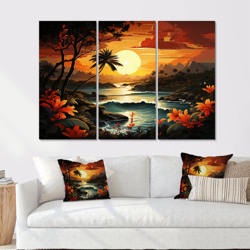 «Vintage Tropical Coastline Paradise I», art mural bord de mer tropical, Toile tendue, H 40 po x l 61 po