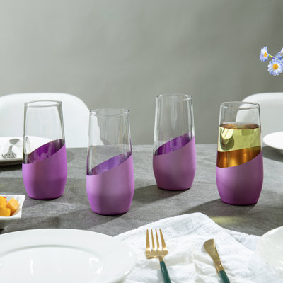 4 Piece 11 oz Purple Wine Drinking Glasses