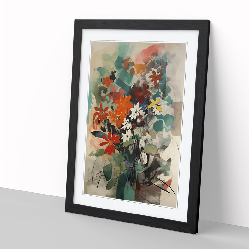 FRM-V0523-862X Flowers Bauhaus Vol.9 - Single Picture Frame Print, Black Framed, 64cm H x 46cm W x 2cm D