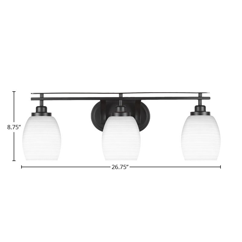 Barre d'éclairage de salle de bain 3 lumières Odyssey au fini noir mat avec verre de 5 po, Blanc