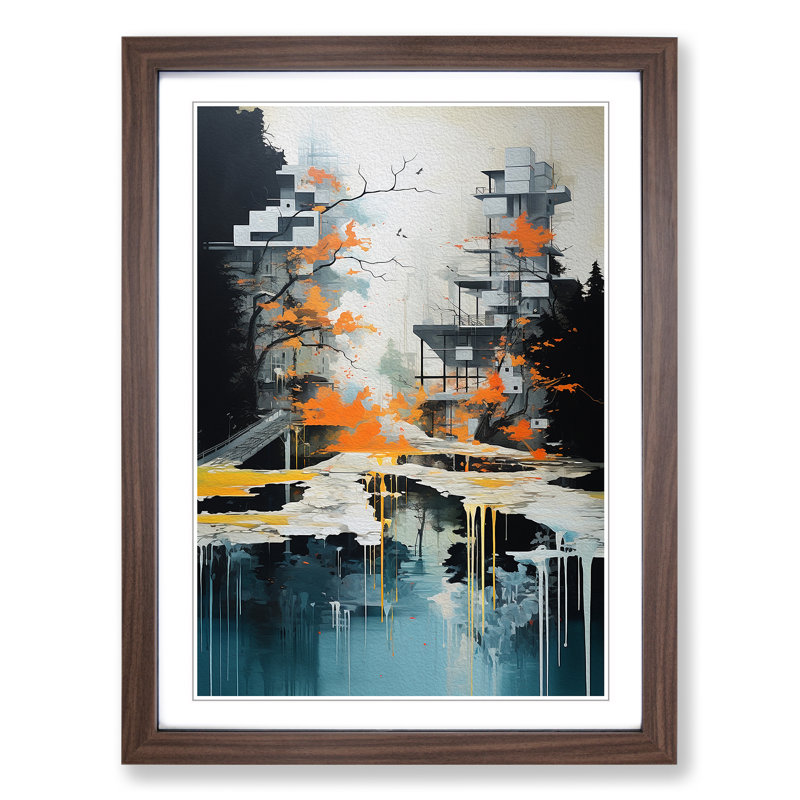 Stream Contemporary - Framed Print, 46cm H x 34cm W x 2cm D, Walnut