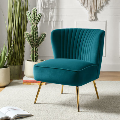 Fauteuil d'appoint en velours Leona avec pieds en métal