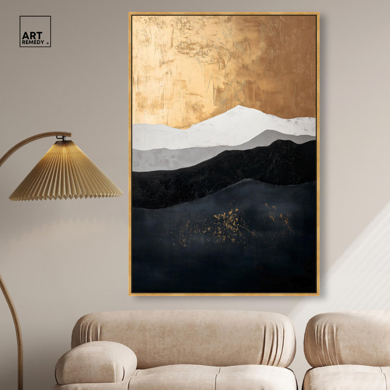 Toile Golden Vista II par Art Remedy, H 16 po x l 11 po, Cadre flottant, Noir
