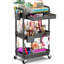 3 Tier Rolling Cart with Drawer & Lockable Wheels, Plastic Shelf Storage Organizer Cart-111378622-129000603