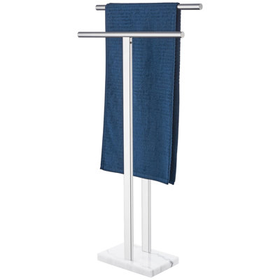 Porte-serviettes autoportant à 2 niveaux pour plancher de salle de bain - Porte-serviettes sur pied en acier inoxydable avec base en marbre épais