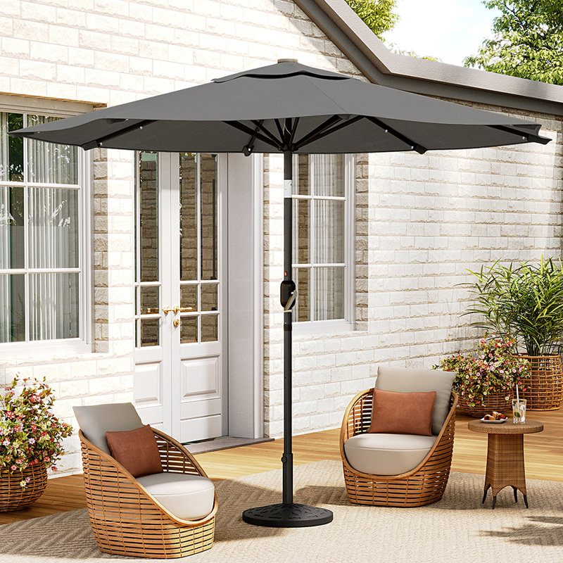 Aislynn 3m Traditional Parasol with LED Light, Dark Grey