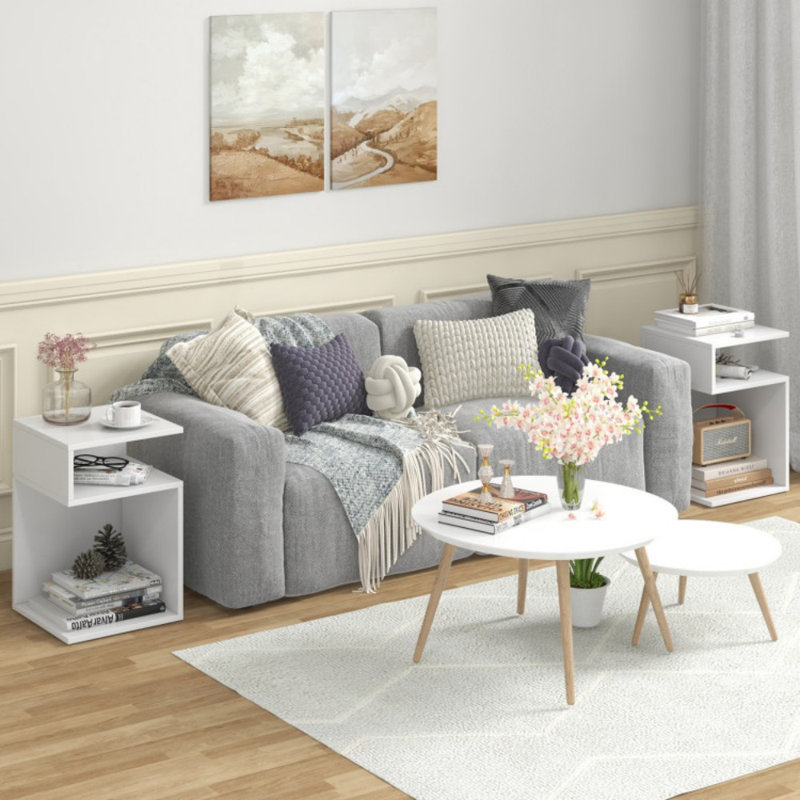 S-Shaped Side Table With Unique S-Shaped Frame And 2 Open Compartments